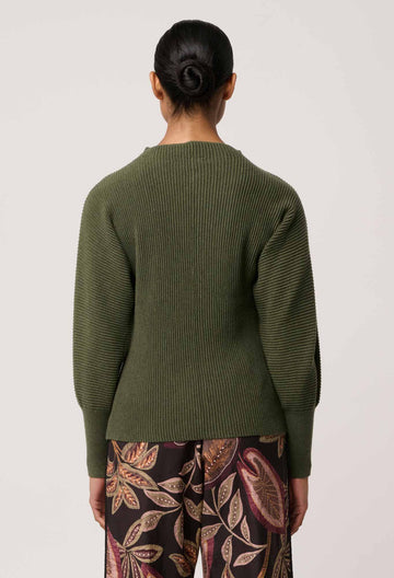 Once Was | Roselle Merino Wool Blend Ribbed Knit Top | Winter Moss
