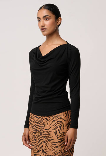 Once Was | Milda Lyocell Stretch Cowl Top | Black
