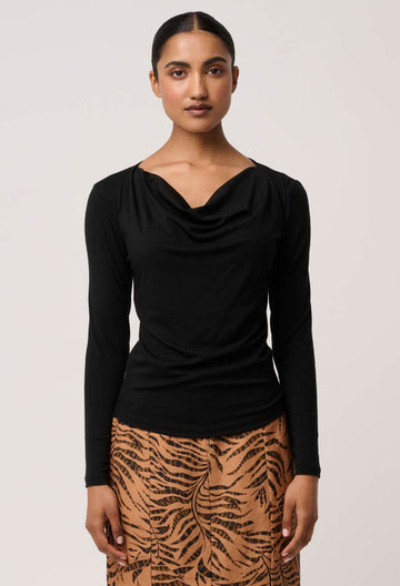 Once Was | Milda Lyocell Stretch Cowl Top | Black