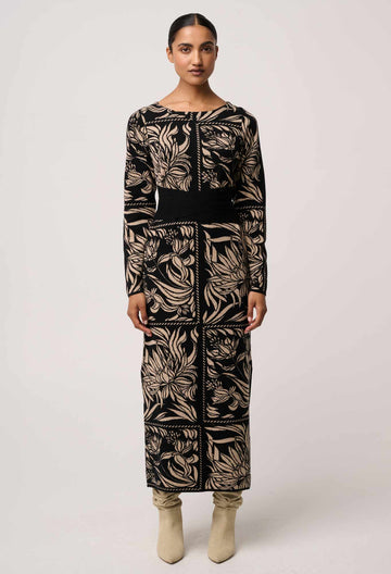 Once Was | Wanderer Merino Wool Blend Floral Knit Dress | Flora Deco