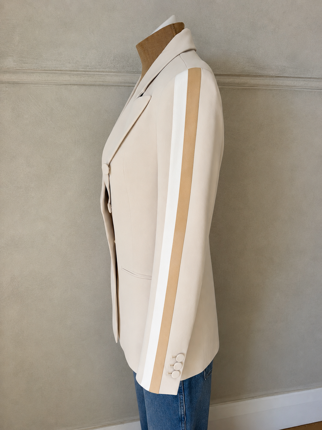 Sophie Moran | Sporty Chic Blazer | Sand (Natural) With Arm Stripe