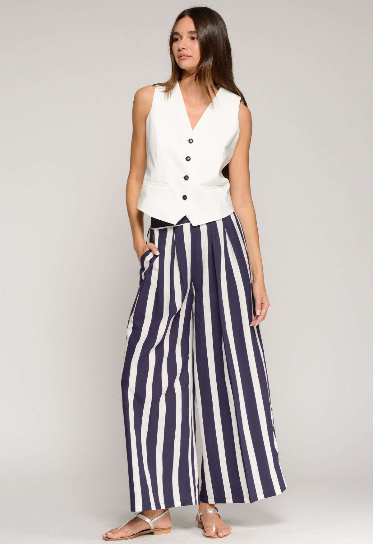 Vilagallo | Marian Pant | Navy Stripe