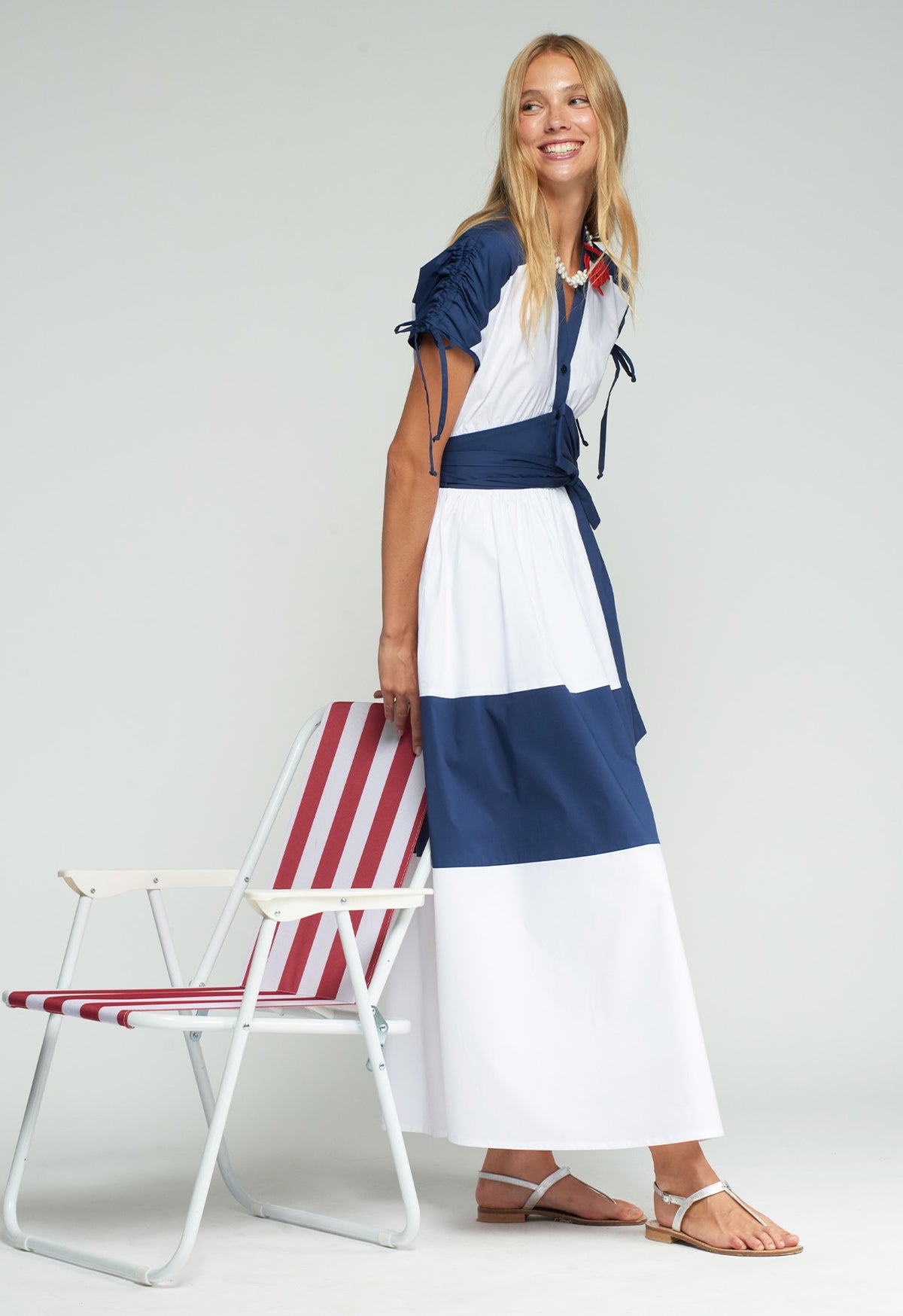 Vilagallo | Linda Dress | Navy & White Horizontal Stripe