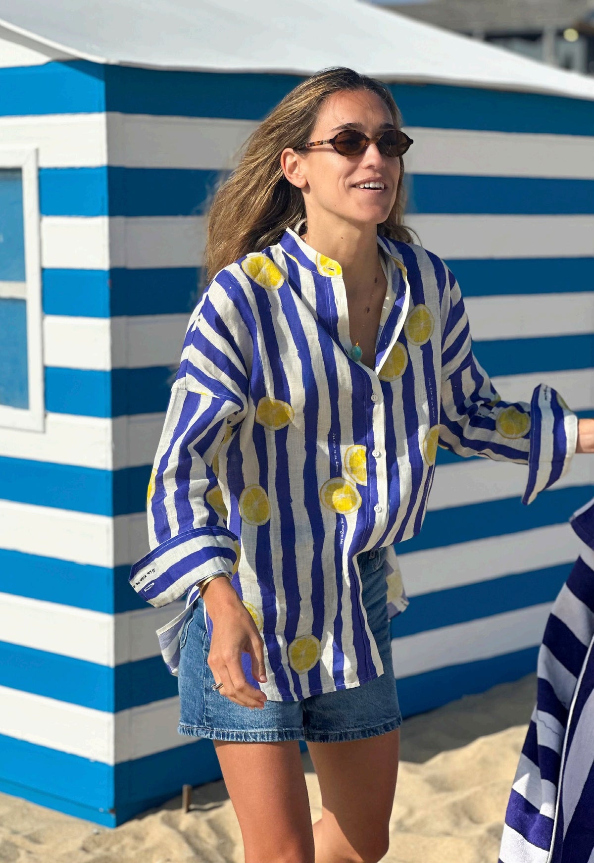 Vilagallo | Mao Shirt | Blue & White Stripe Lemon Print