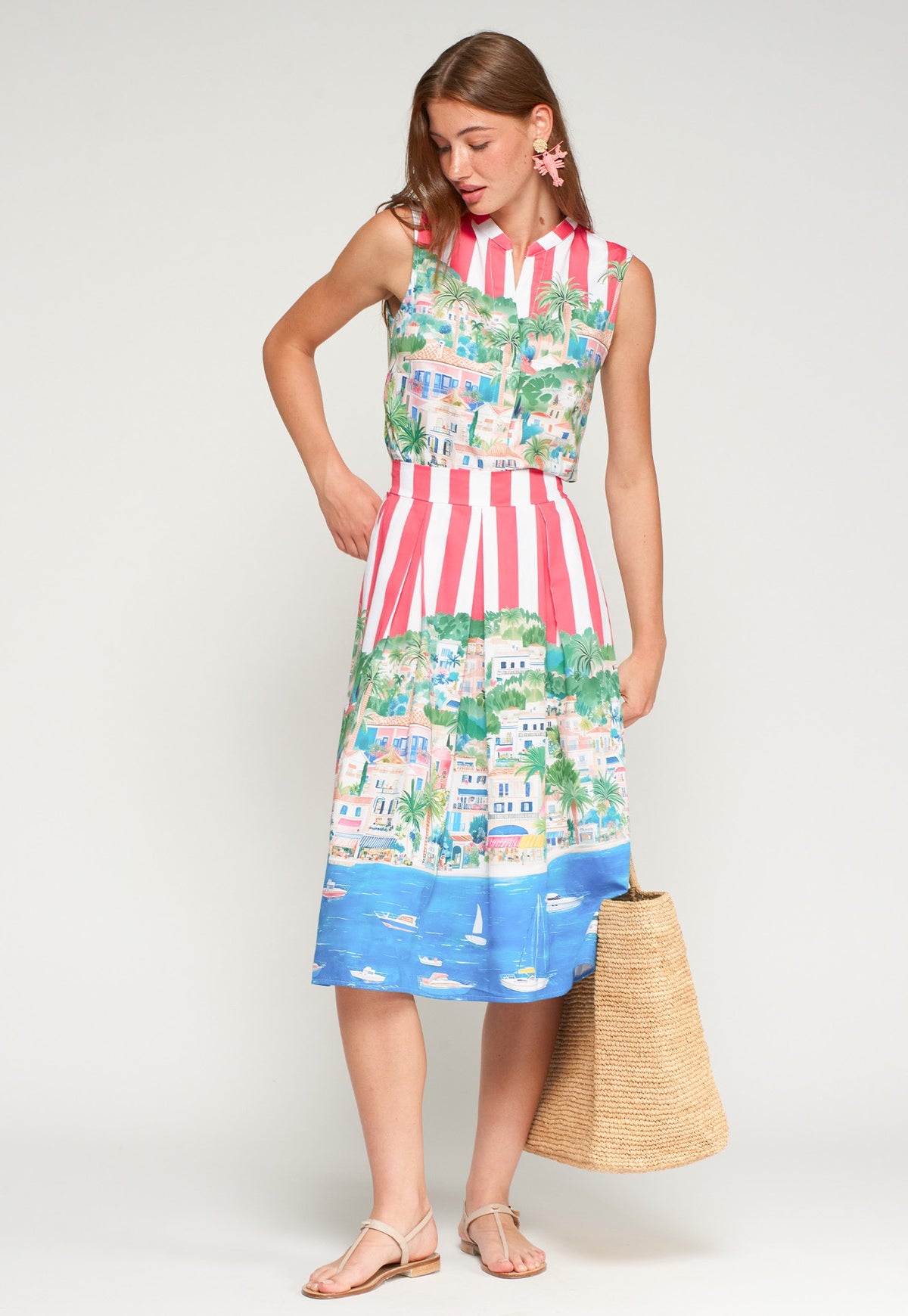 Vilagallo | Olimpia Skirt | Red & White Stripe/Print