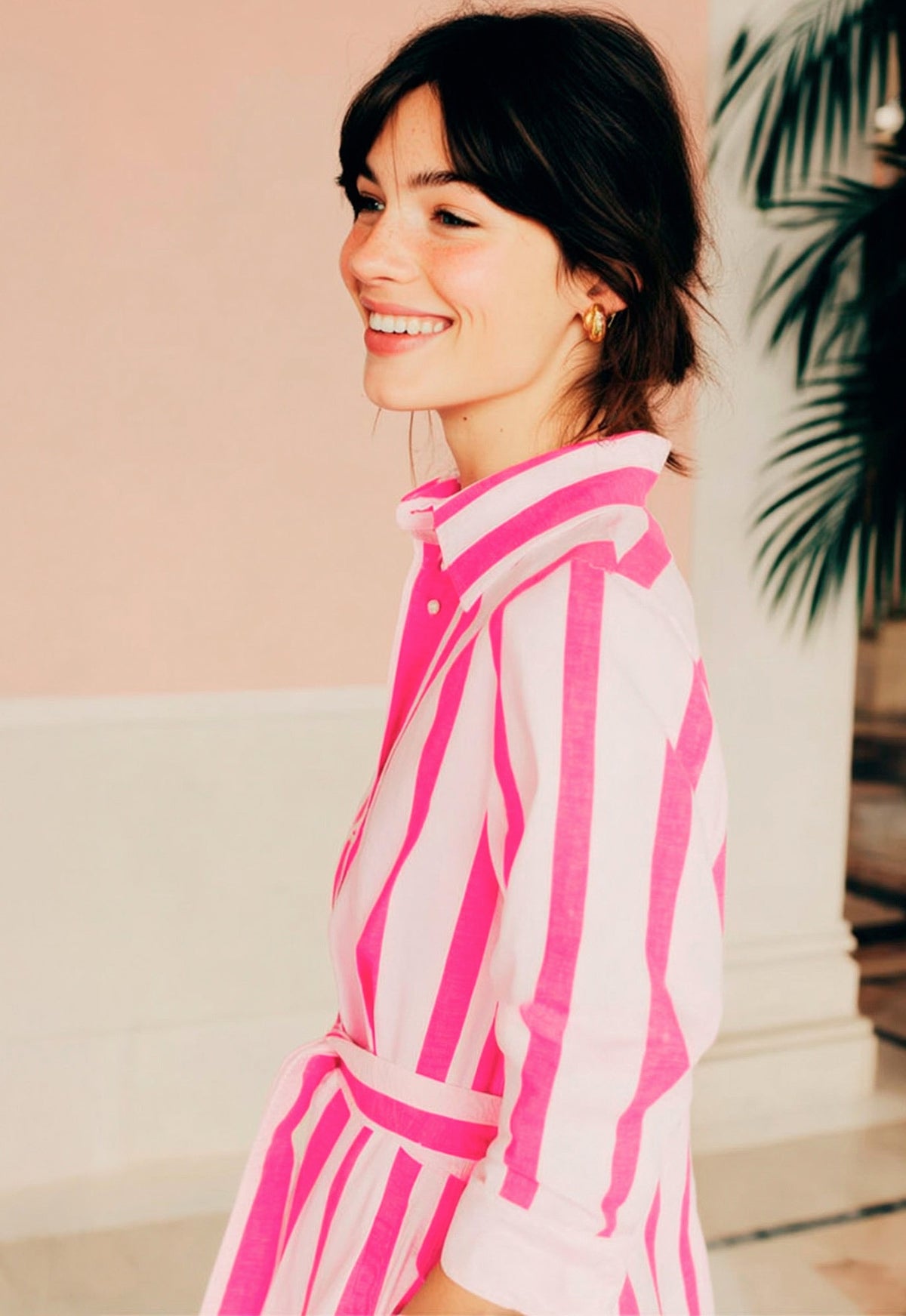 Vilagallo | Dover Dress | Fuchsia Pink & White Stripe