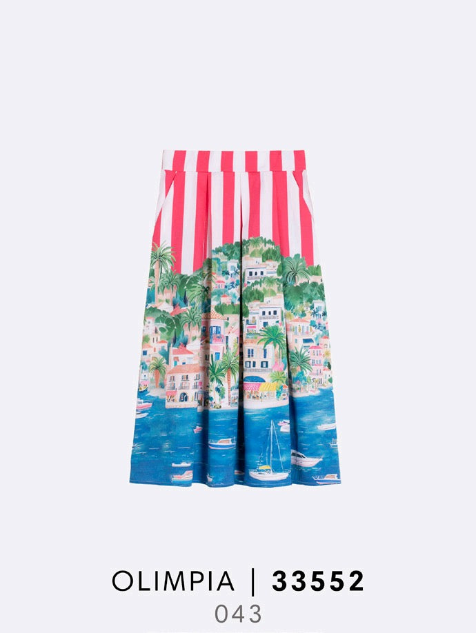 Vilagallo | Olimpia Skirt | Red & White Stripe/Print