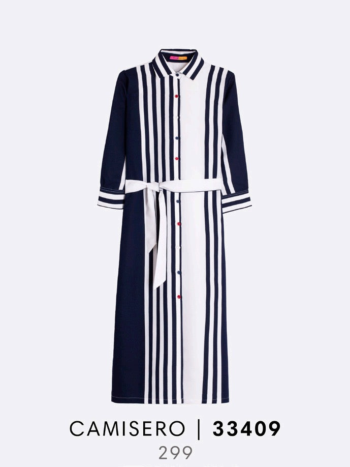 Vilagallo | Camisero Dress | Navy & White Stripe