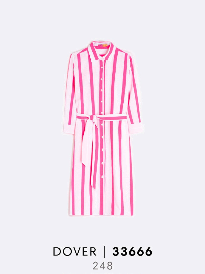 Vilagallo | Dover Dress | Fuchsia Pink & White Stripe
