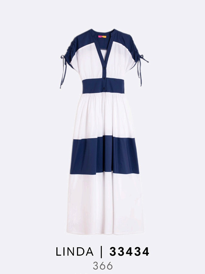 Vilagallo | Linda Dress | Navy & White Horizontal Stripe