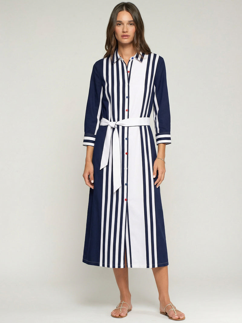 Vilagallo | Camisero Dress | Navy & White Stripe