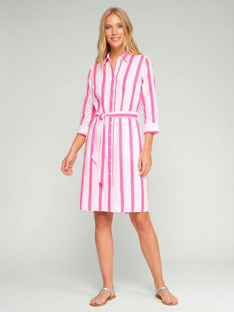 Vilagallo | Dover Dress | Fuchsia Pink & White Stripe