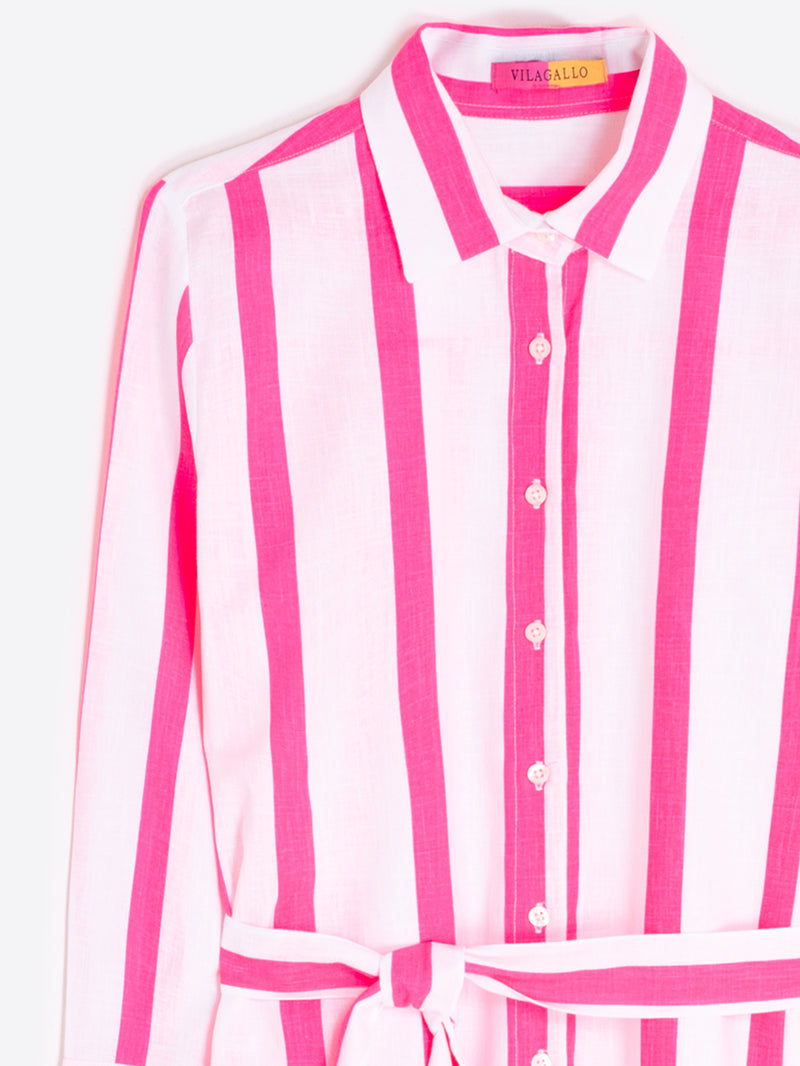 Vilagallo | Dover Dress | Fuchsia Pink & White Stripe