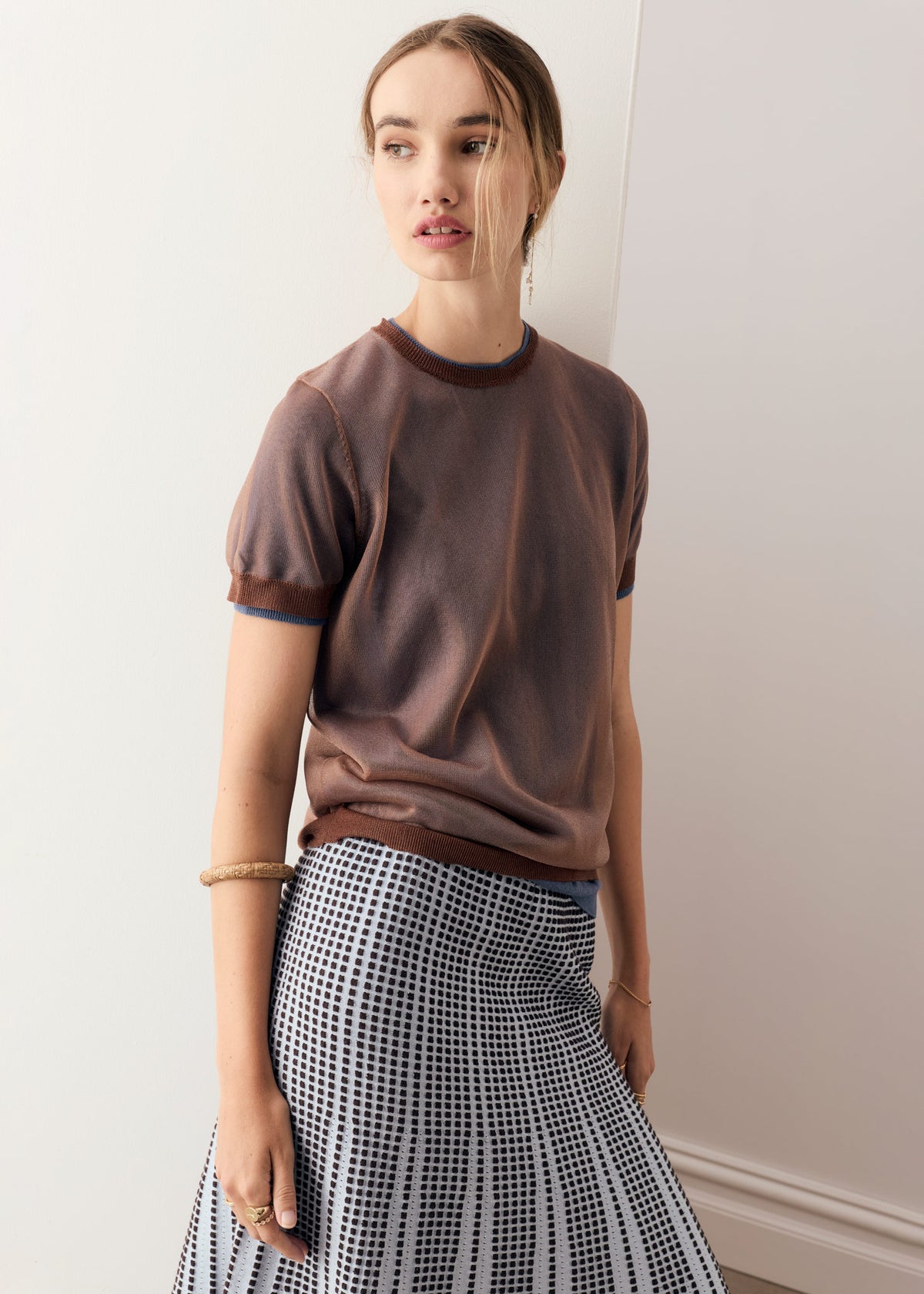 POL | Kaspar Layered Tee | Choc/Choc