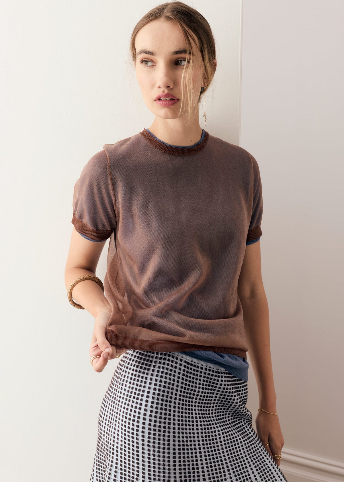 POL | Kaspar Layered Tee | Choc/Choc