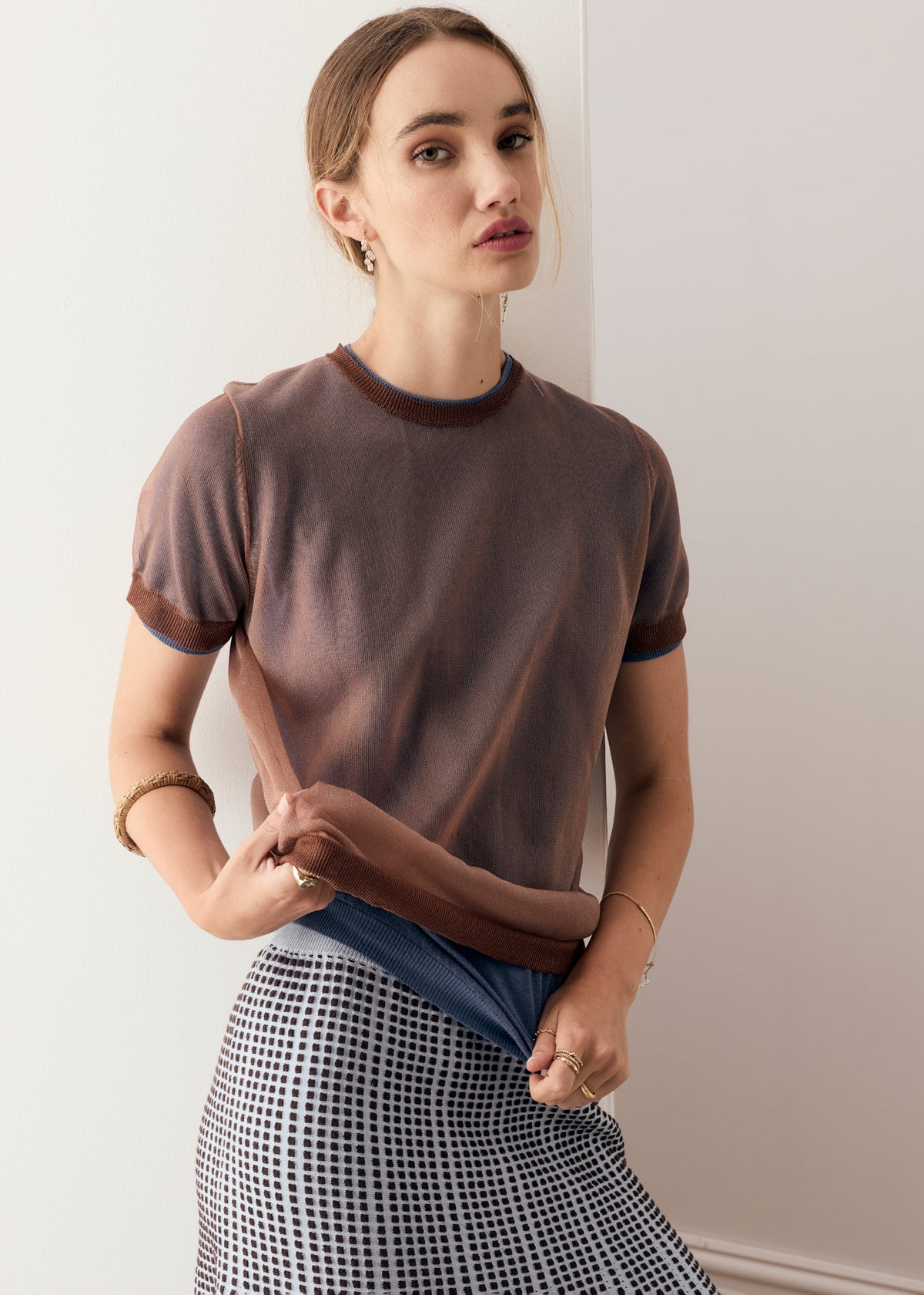 POL | Kaspar Layered Tee | Choc/Choc