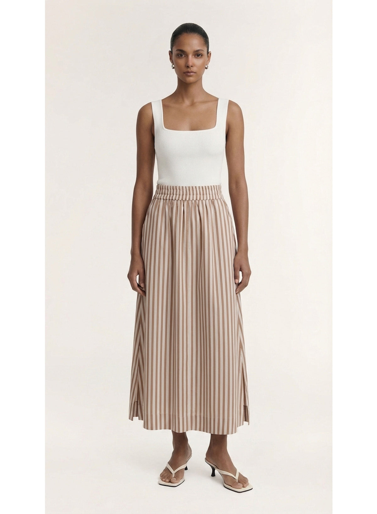 Staple The Label | Solace Midi Skirt | Tan/Ivory Stripe