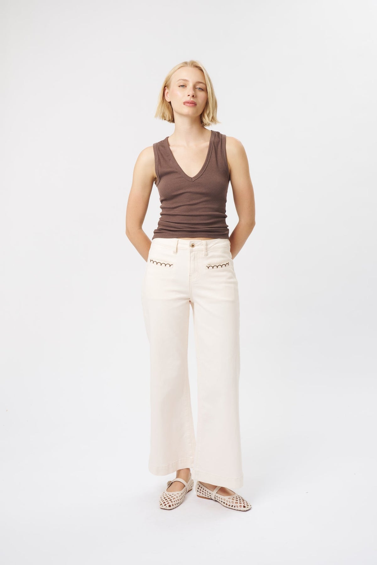 Kireina | Freya Jean Scallop Pocket | Ecru