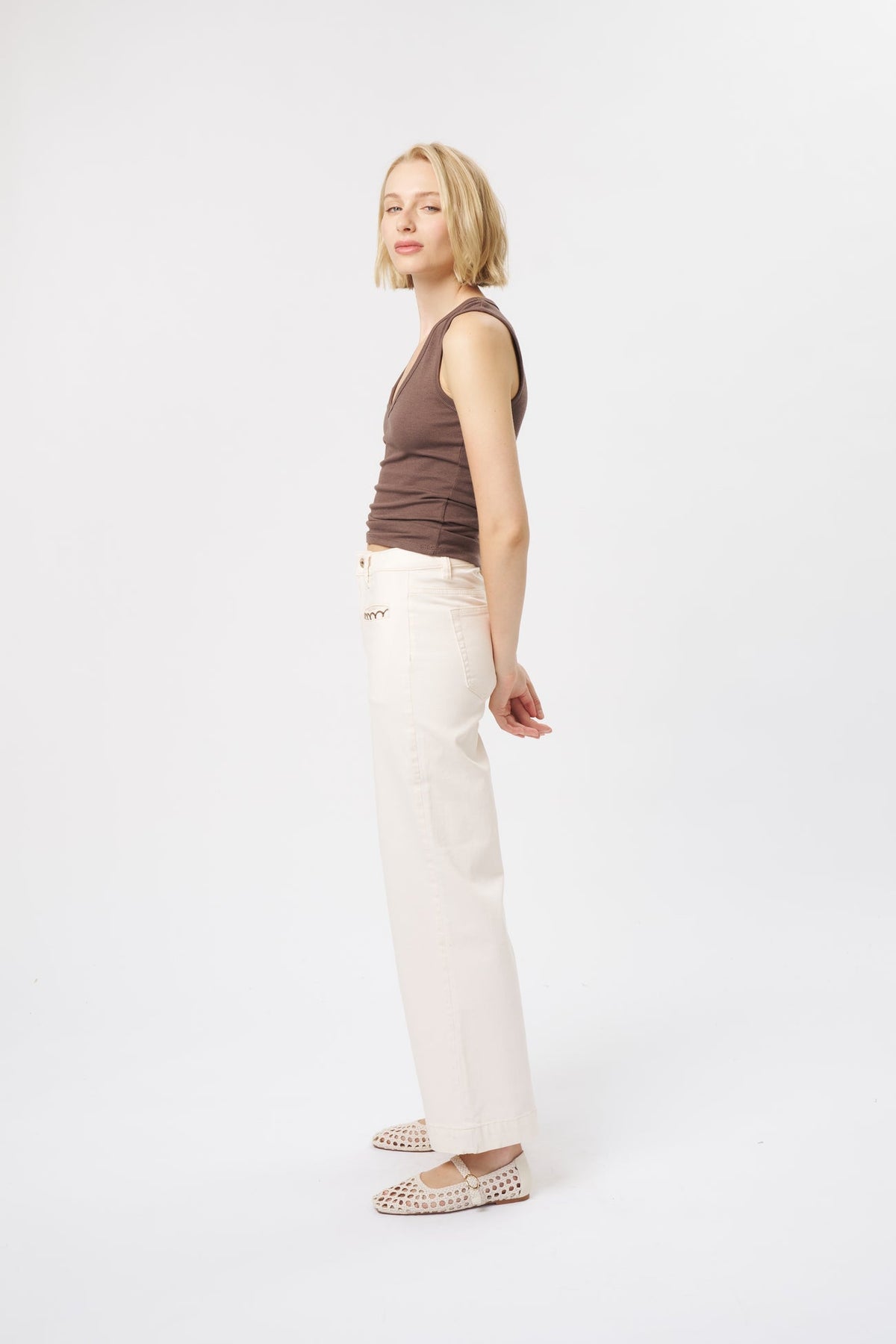Kireina | Freya Jean Scallop Pocket | Ecru