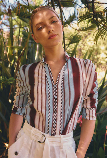 Once Was | Calantha Cotton Silk Shirt | Iridescent Stripe