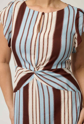 Once Was | Geneva Stretch Cupro Detail Column Midi Dress | Iridescent Stripe