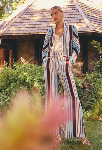 Once Was | Willow Linen Viscose Pant | Iridescent Stripe