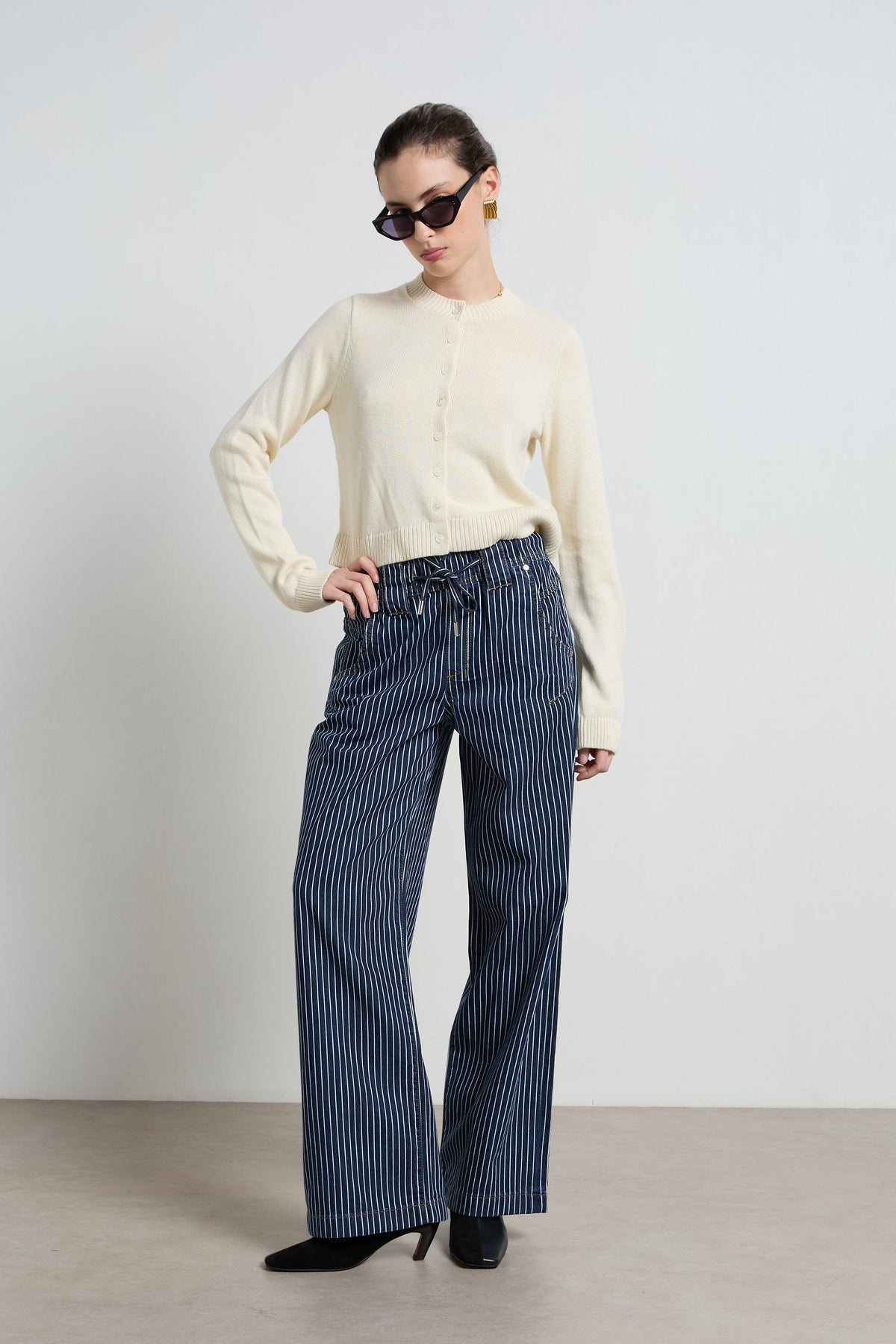 Dricoper | Alora Stripe Denim Loose Pants | Stripe Denim