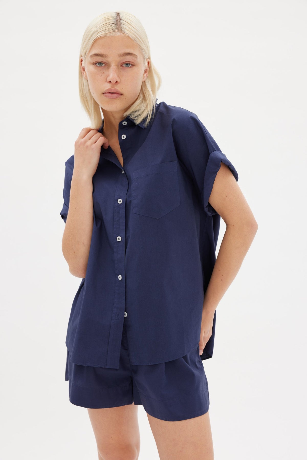 LMND | Chiara Short Sleeve Shirt | Navy