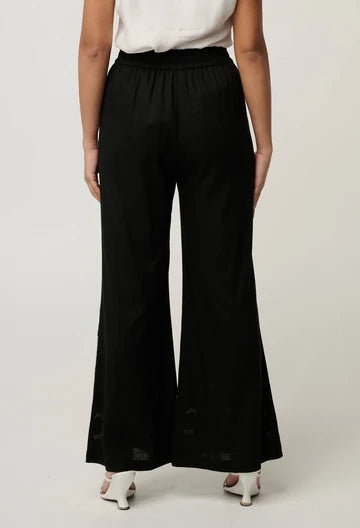 Once Was | Willow Linen Viscose Embroidery Detail Pant | Black