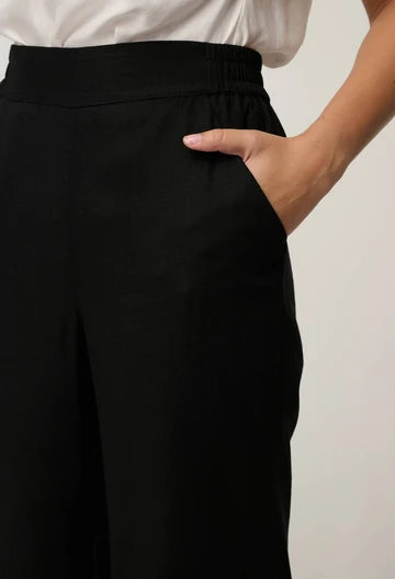 Once Was | Willow Linen Viscose Embroidery Detail Pant | Black