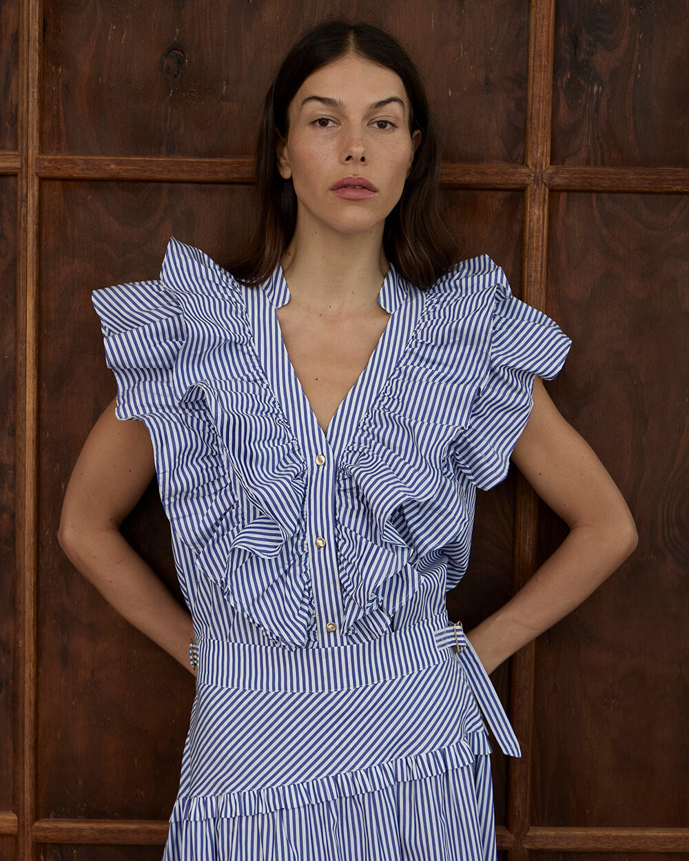 Arlington Milne | Indie Ruffle Shirt | Stripe Cotton