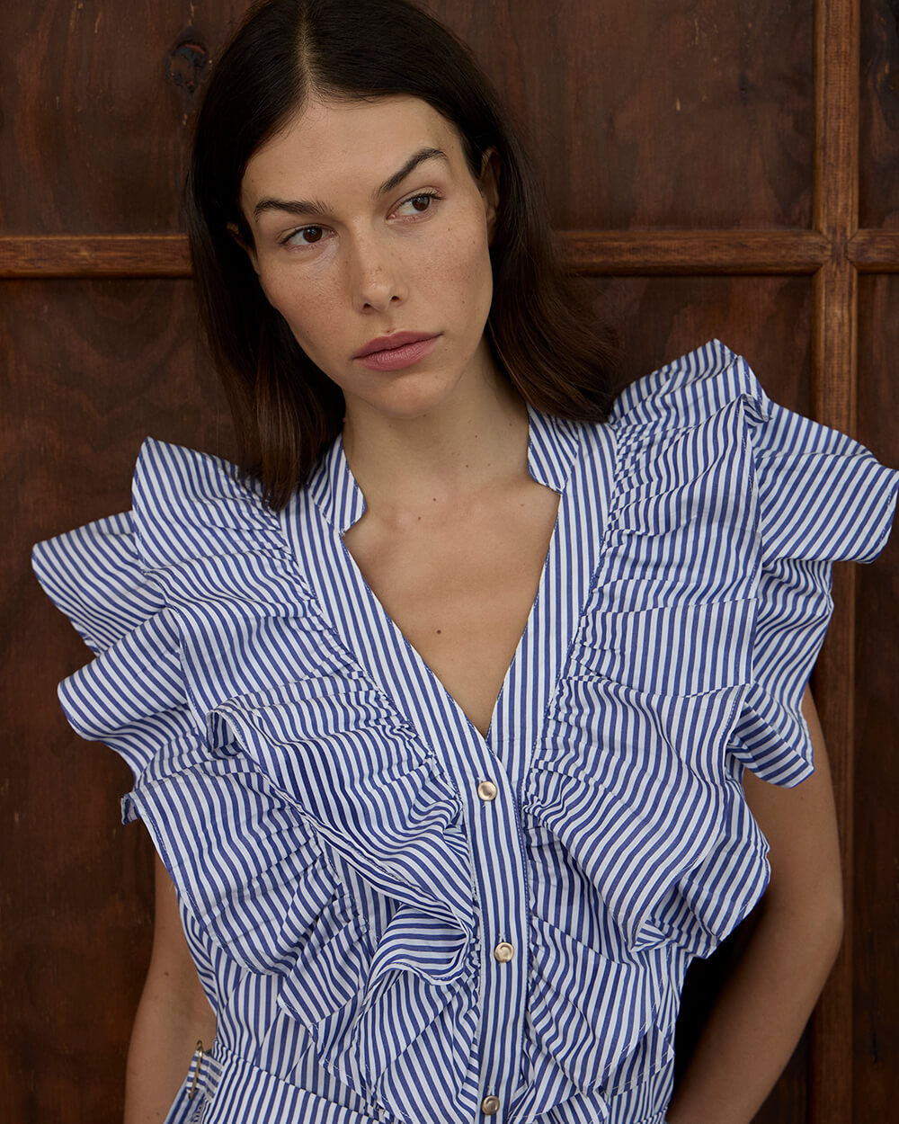Arlington Milne | Indie Ruffle Shirt | Stripe Cotton
