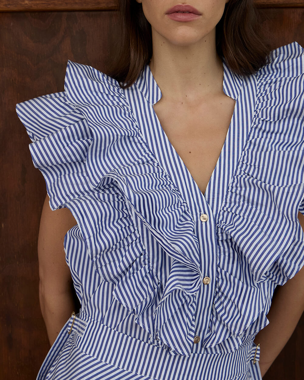 Arlington Milne | Indie Ruffle Shirt | Stripe Cotton