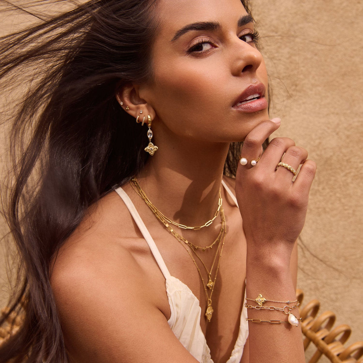 Murkani | Sahara Hanging Flower Huggie | 18KT Yellow Gold Plate