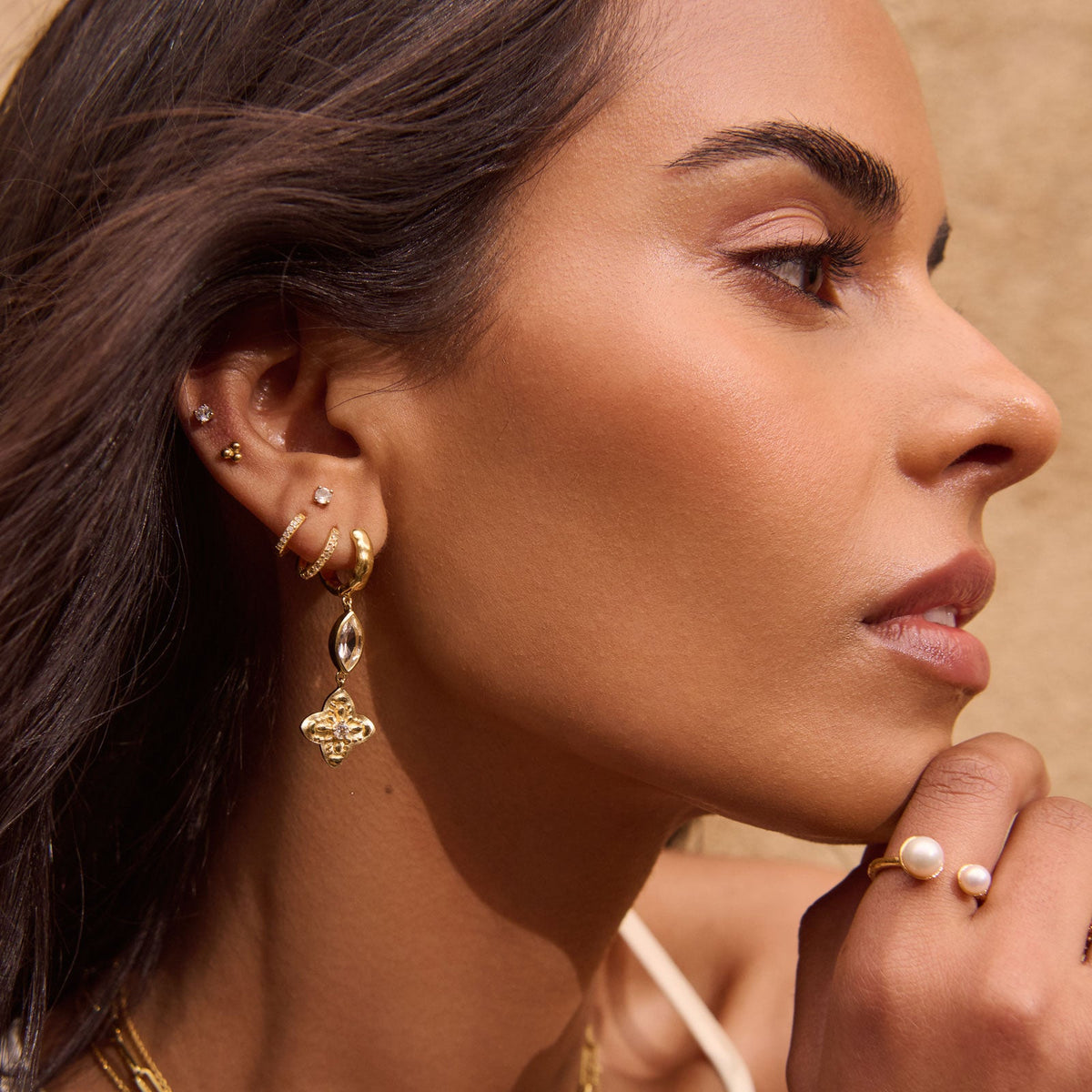 Murkani | Sahara Hanging Flower Huggie | 18KT Yellow Gold Plate