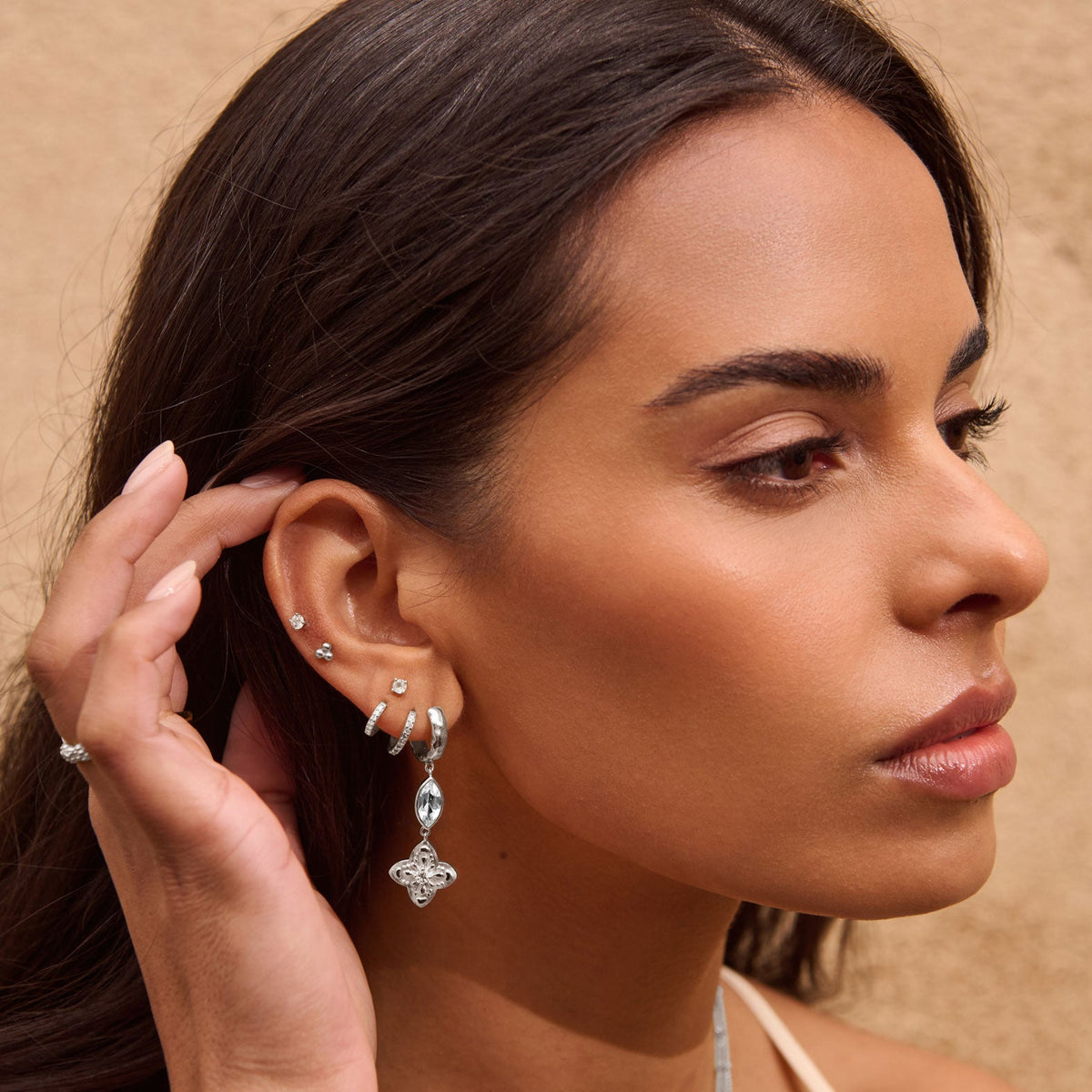 Murkani | Sahara Hanging Flower Huggie | Sterling Silver