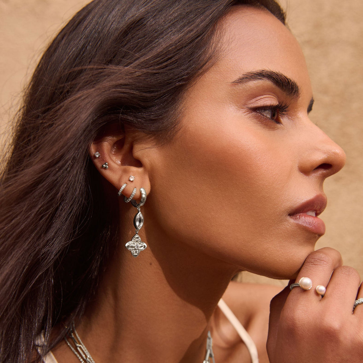Murkani | Sahara Hanging Flower Huggie | Sterling Silver