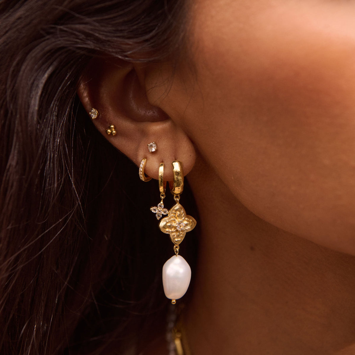 Murkani | Sahara Pearl Huggie | 18KT Yellow Gold Plate