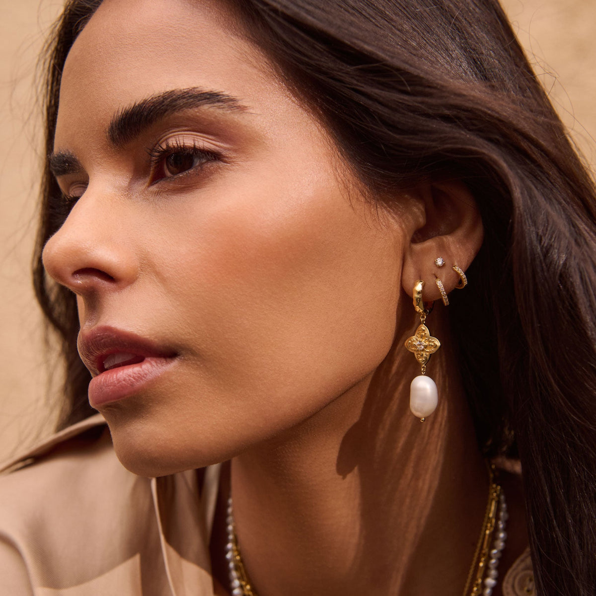 Murkani | Sahara Pearl Huggie | 18KT Yellow Gold Plate