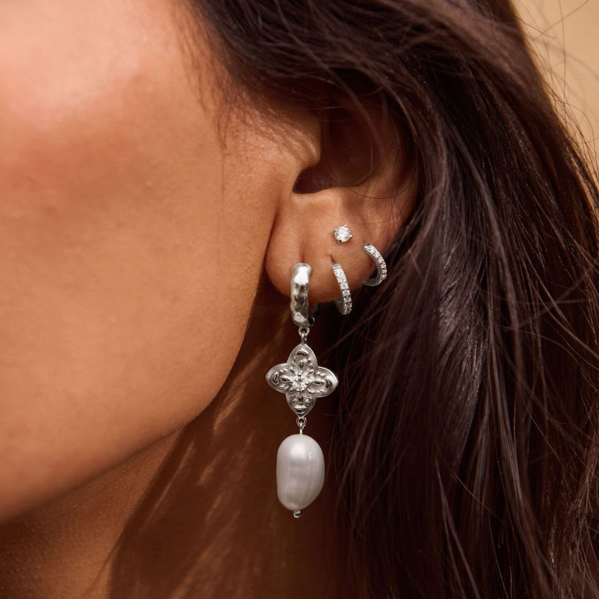 Murkani | Sahara Pearl Huggie | Sterling Silver
