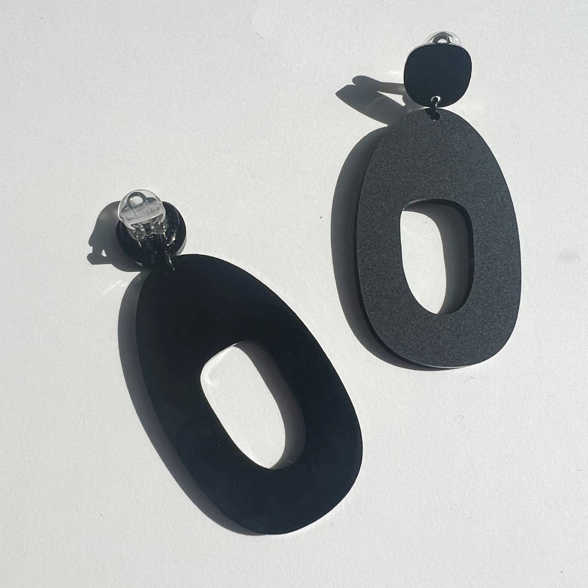 Soko Large Matte Black Statement Earrings - Clip On