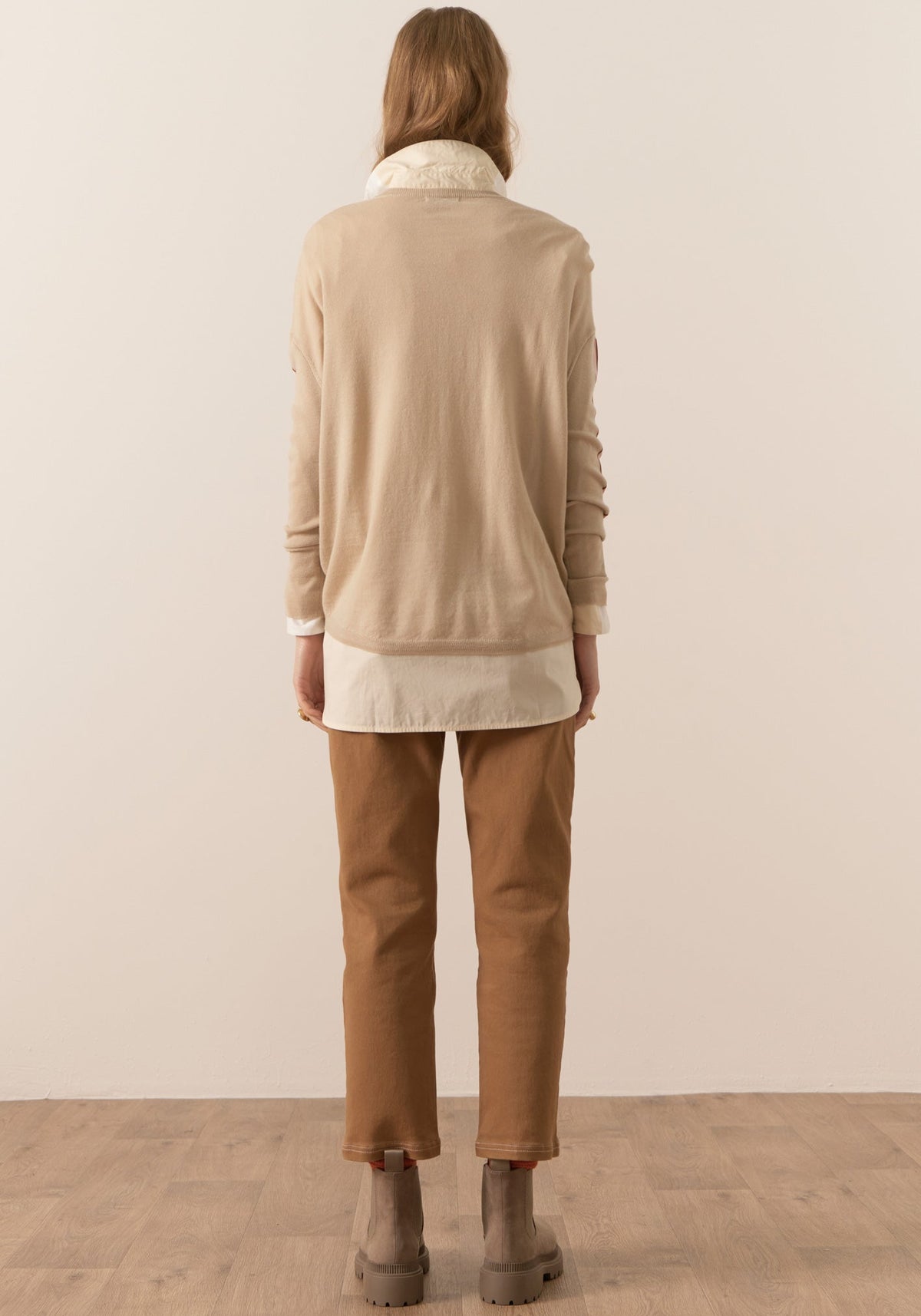 Bennet Contrast Drape Knit - Pebble/Toffee/Pink