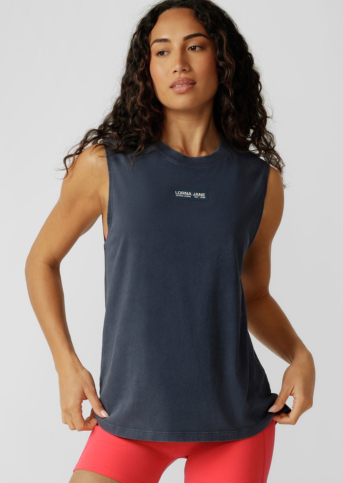 Lorna Jane | Fade Away Washed Muscle Tank | Washed Platinum Navy