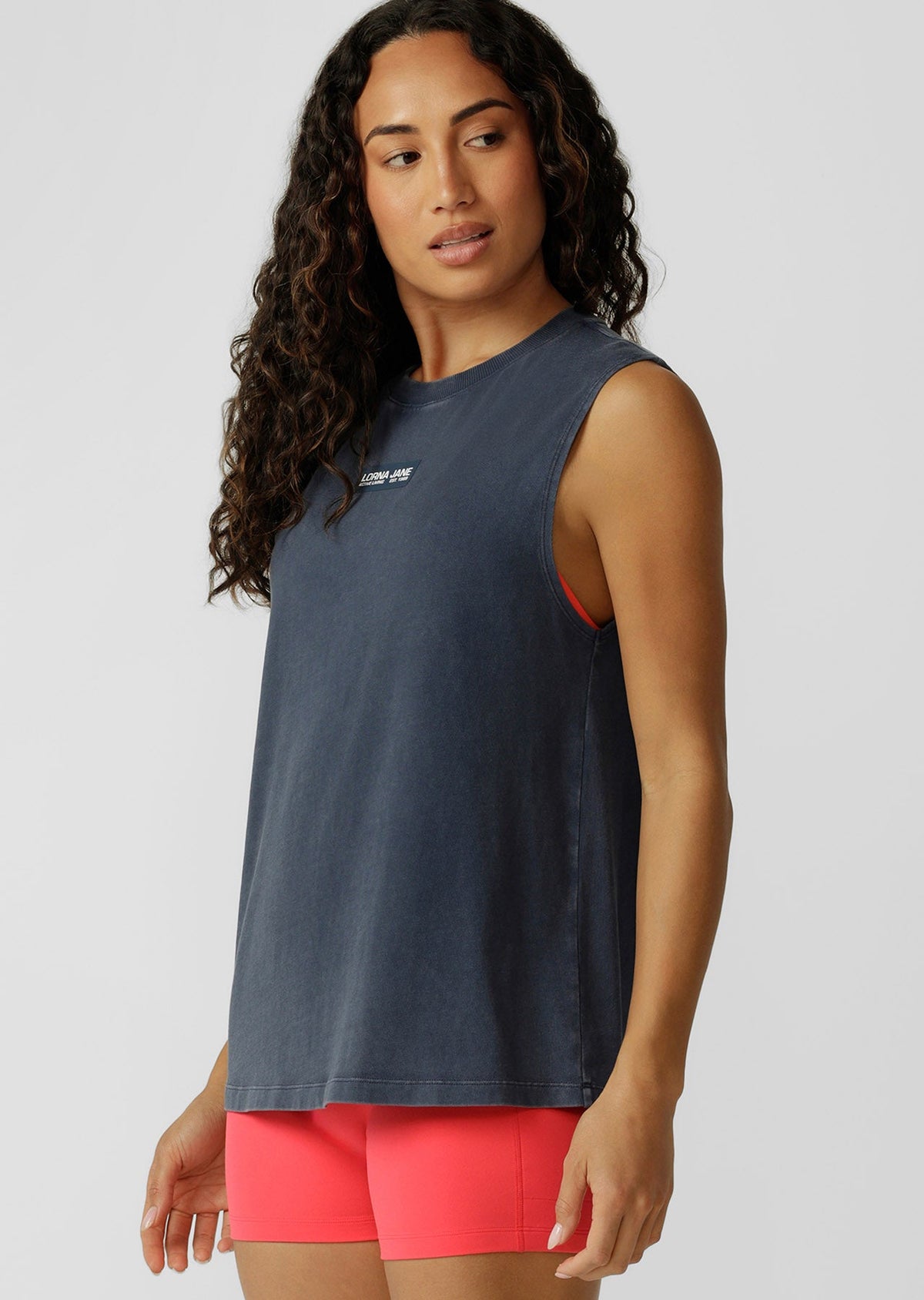 Lorna Jane | Fade Away Washed Muscle Tank | Washed Platinum Navy