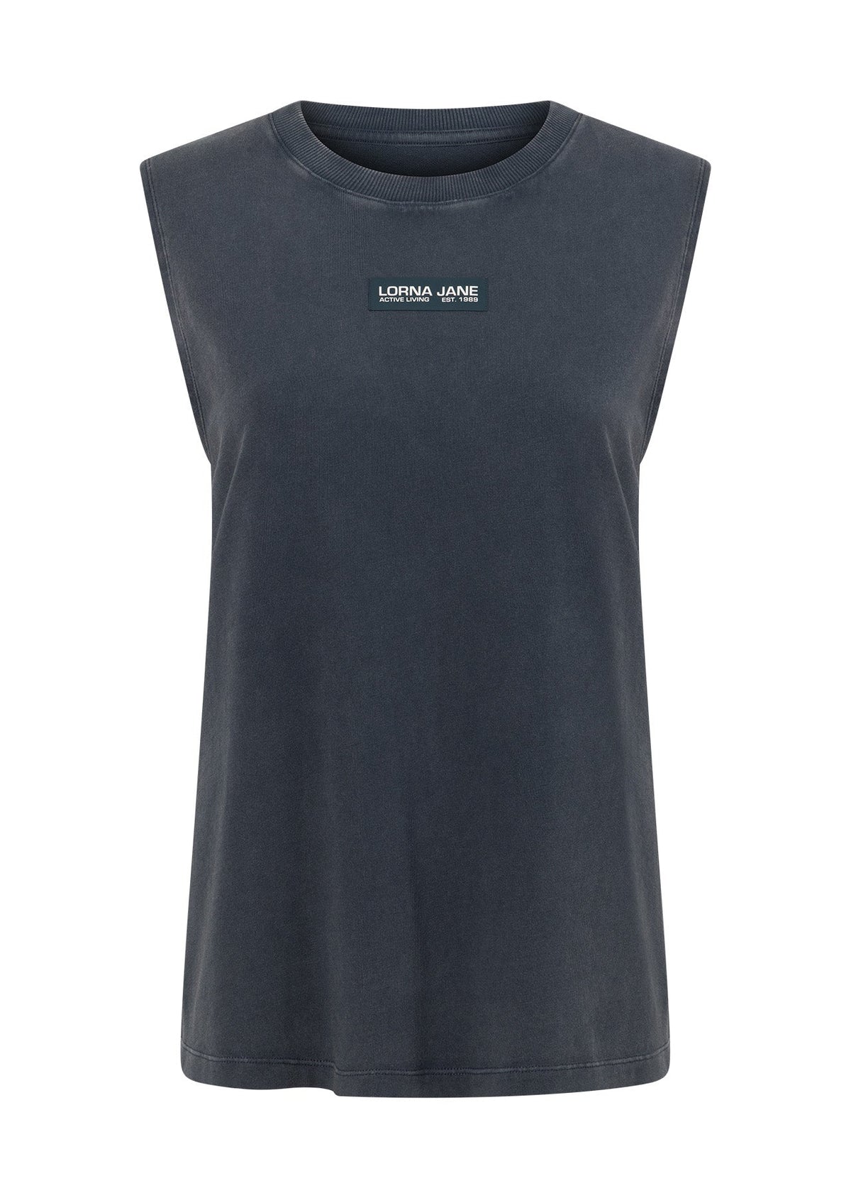 Lorna Jane | Fade Away Washed Muscle Tank | Washed Platinum Navy