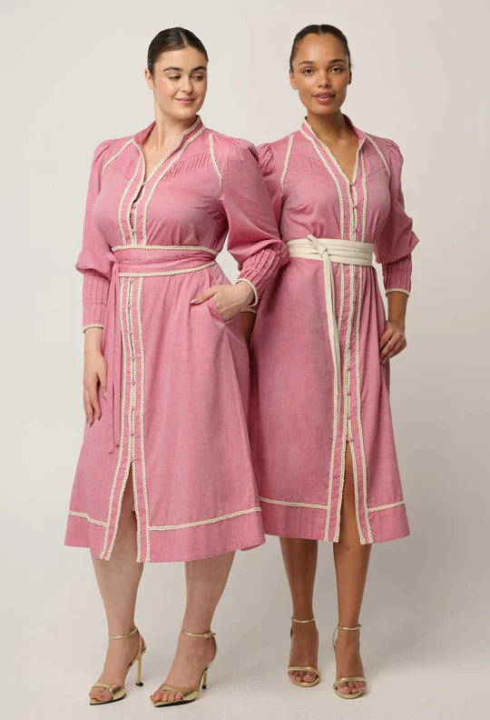 Once Was | Isla Cotton Chambray Trim Detail Dress | Blush Chambray