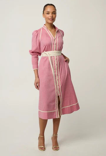 Once Was | Isla Cotton Chambray Trim Detail Dress | Blush Chambray