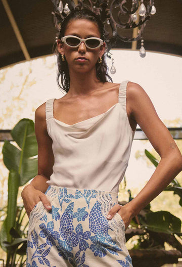 Once Was | Delray Reversible Cupro Cowl & V Neck Cami | Ivory