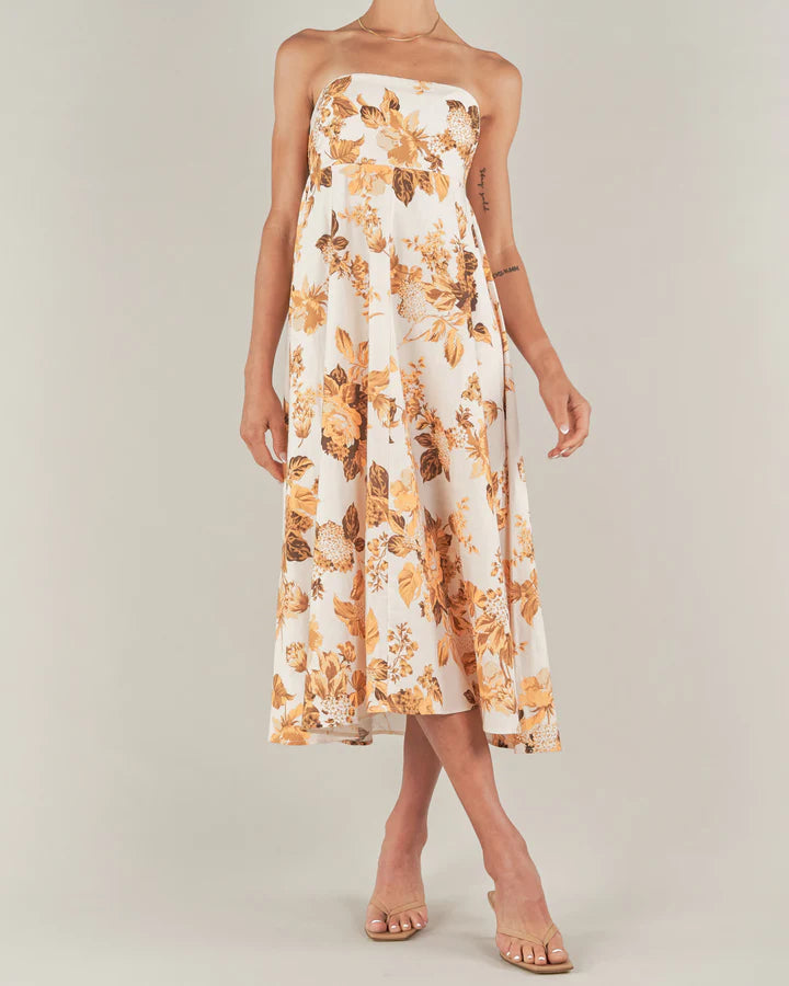 Saint Lucia Linen Maxi Dress - Spanish Gold Print