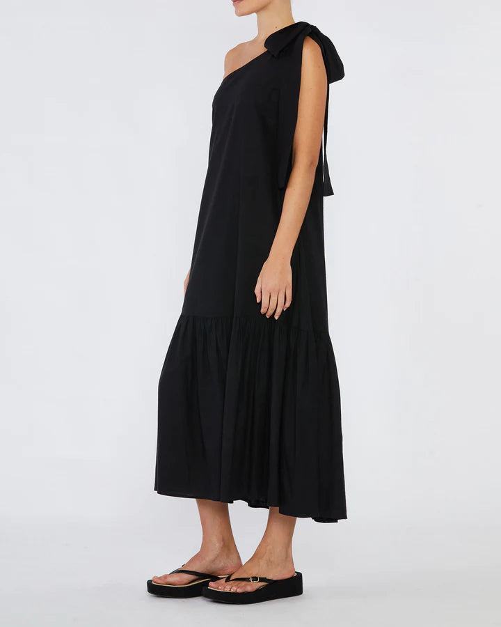 Aruba Linen One Shoulder Dress - Black